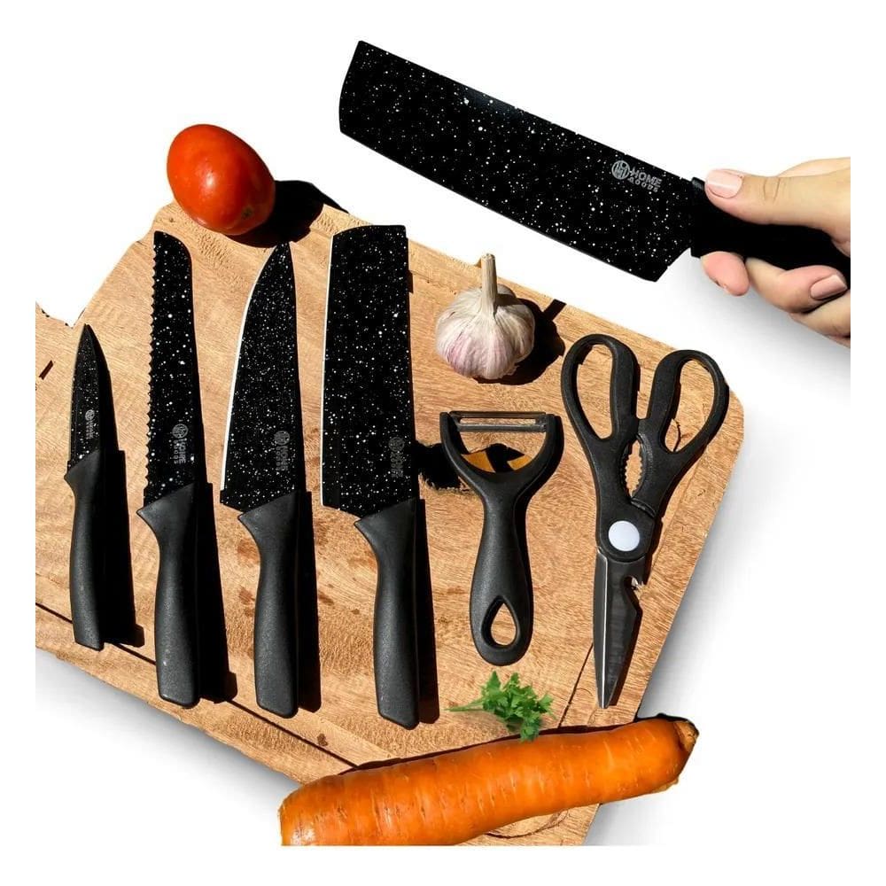 2X Jogo De Facas Faqueiro Inox Preta 6 Peças Lu