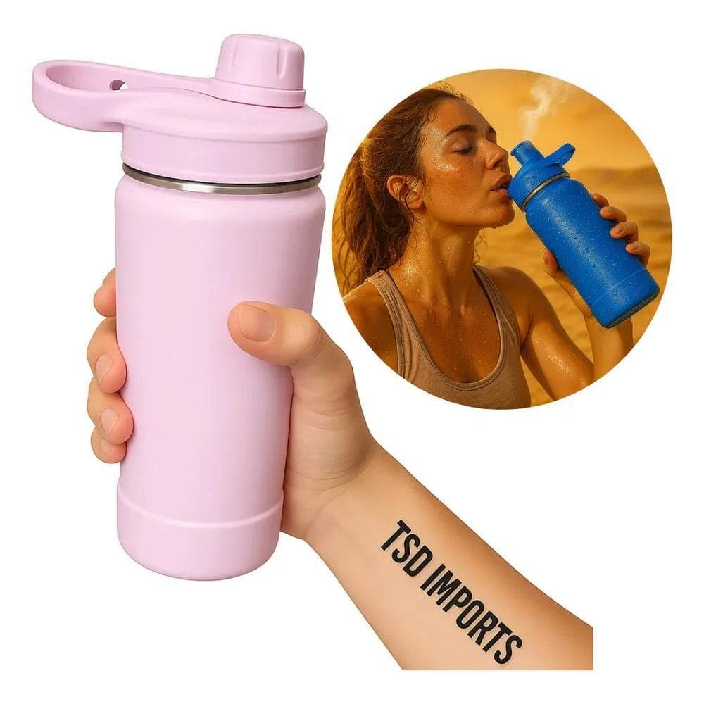 Garrafa Térmica Inox De Água Gelada Academia Esporte 80 Rosa