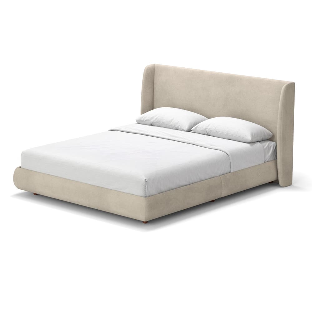 Cama King Base Estofada Boucle Com Cabeceira Slim Damie