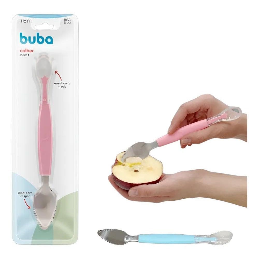 Colher 2 Em 1 Raspa Frutinha Em Silicone E Aço Inox Buba Ro