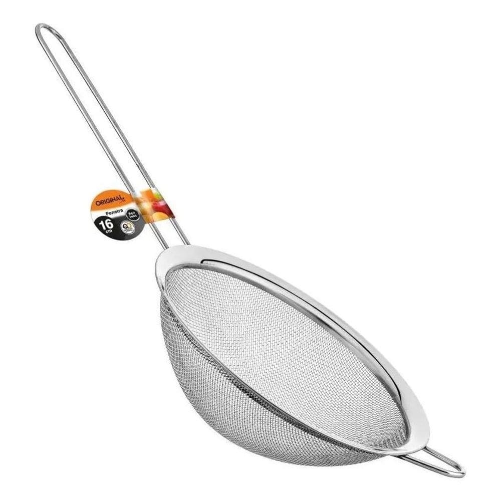 3X Peneira Coador Em Metal Inox 32X16Cm Line