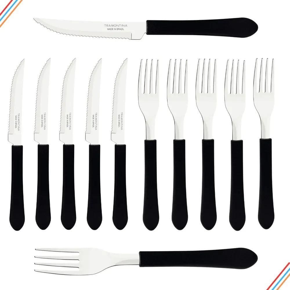 3X Kit Restaurante Tramontina 12 Facas + 12 Garfos Leme