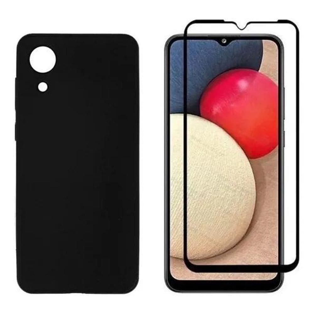 Kit Capa Aveludada Preta Para Galaxy A03 Core + Pelicula 3D