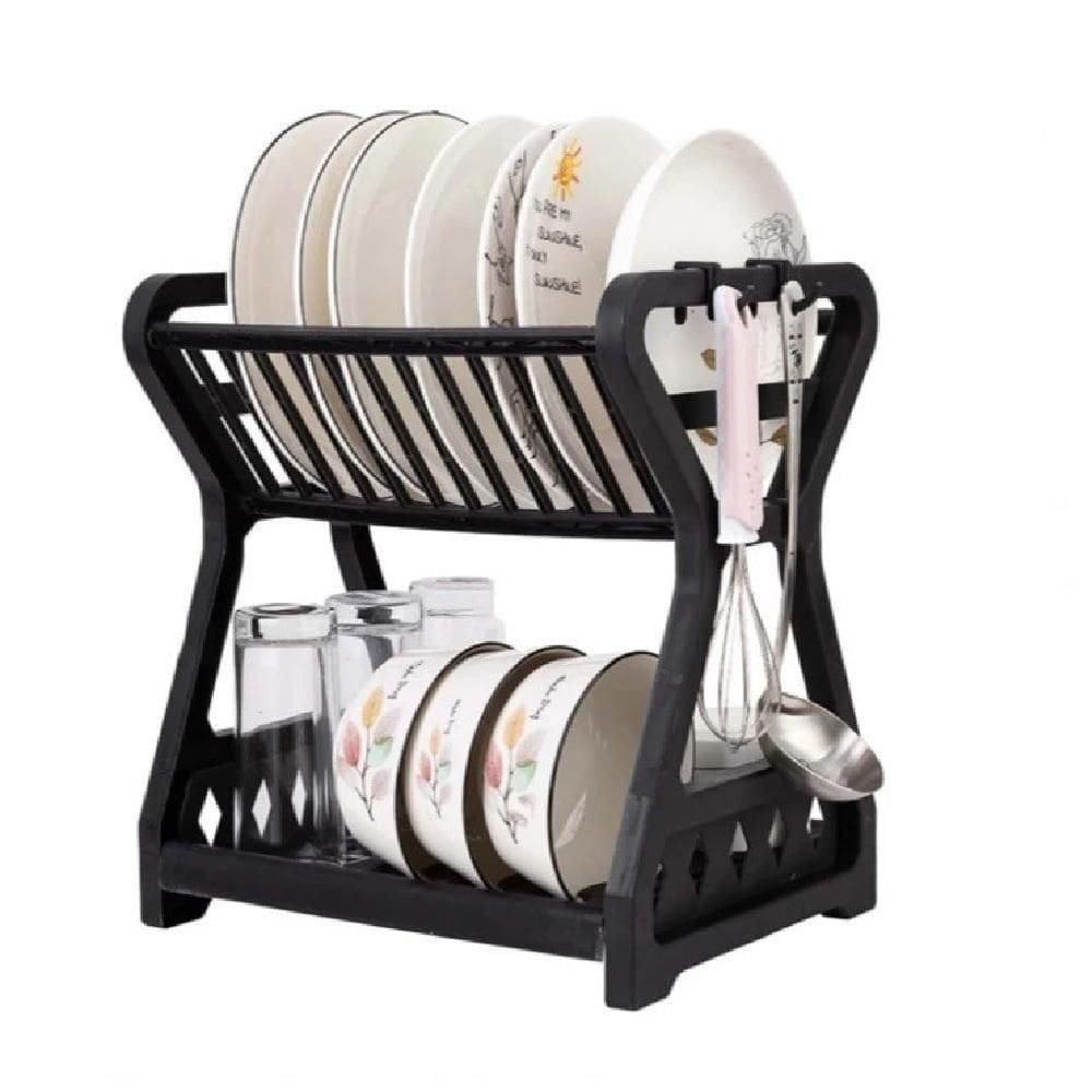 Escorredor De Louças Duplo Porta Pratos 2 Andares Copo Gancho Talheres Desmontável Organizador Cozinha Pia Balcão Multiuso