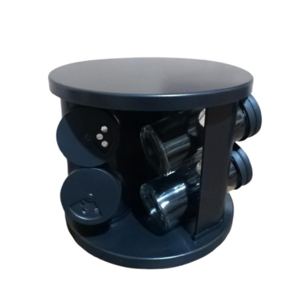 Kit Porta Temperos 6 Potes Vidro E Base Giratória Em Preto