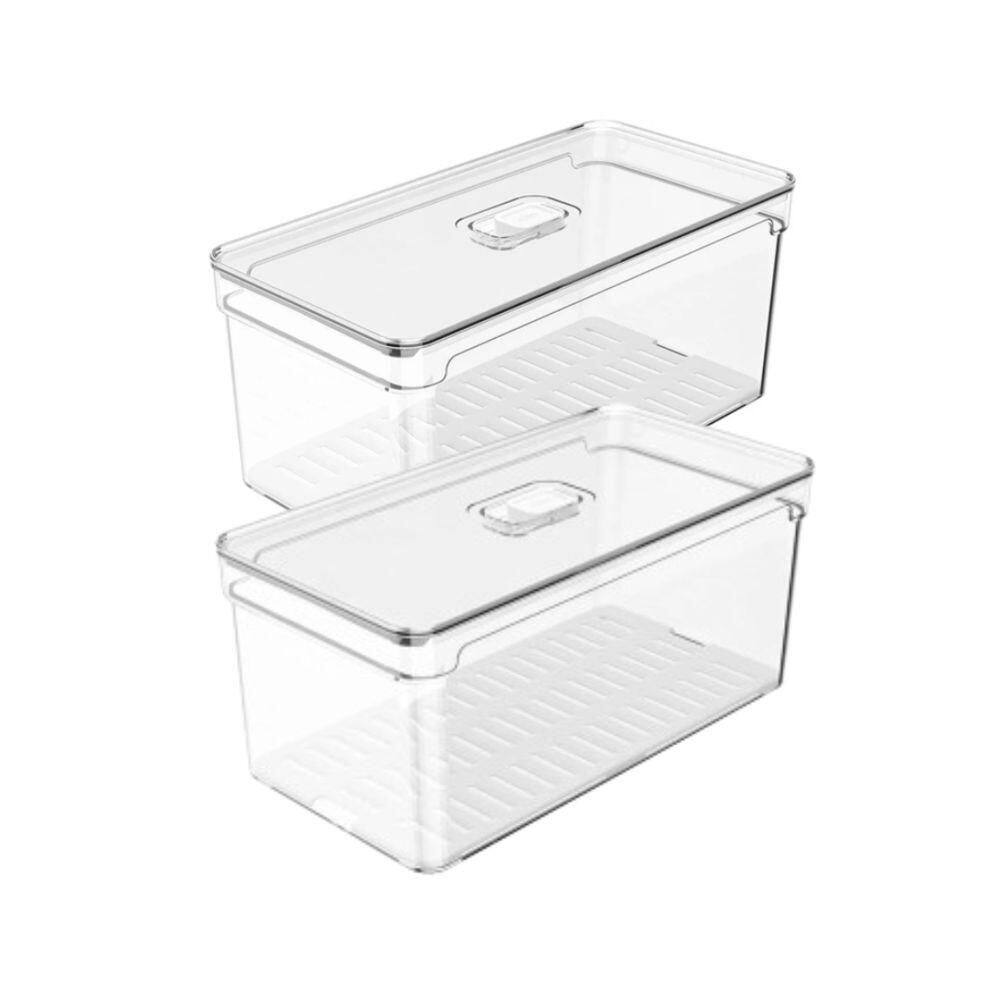 Organizadores Acrílicos Com Tampa Para Geladeira - Conjunto De 2 Peças 5l Clear Fresh