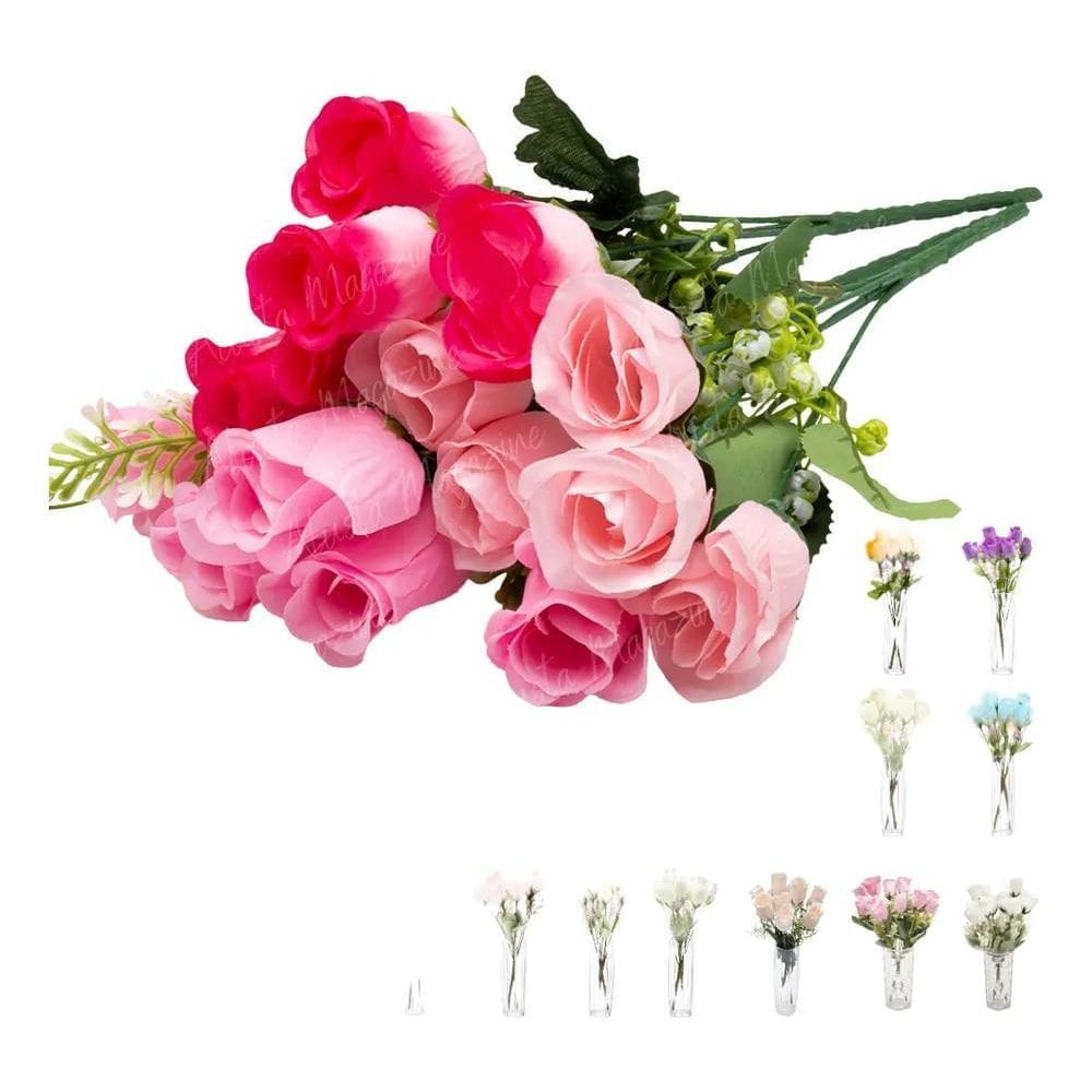 40 Botão Rosa  8 Buques Tons De Rosa Mix