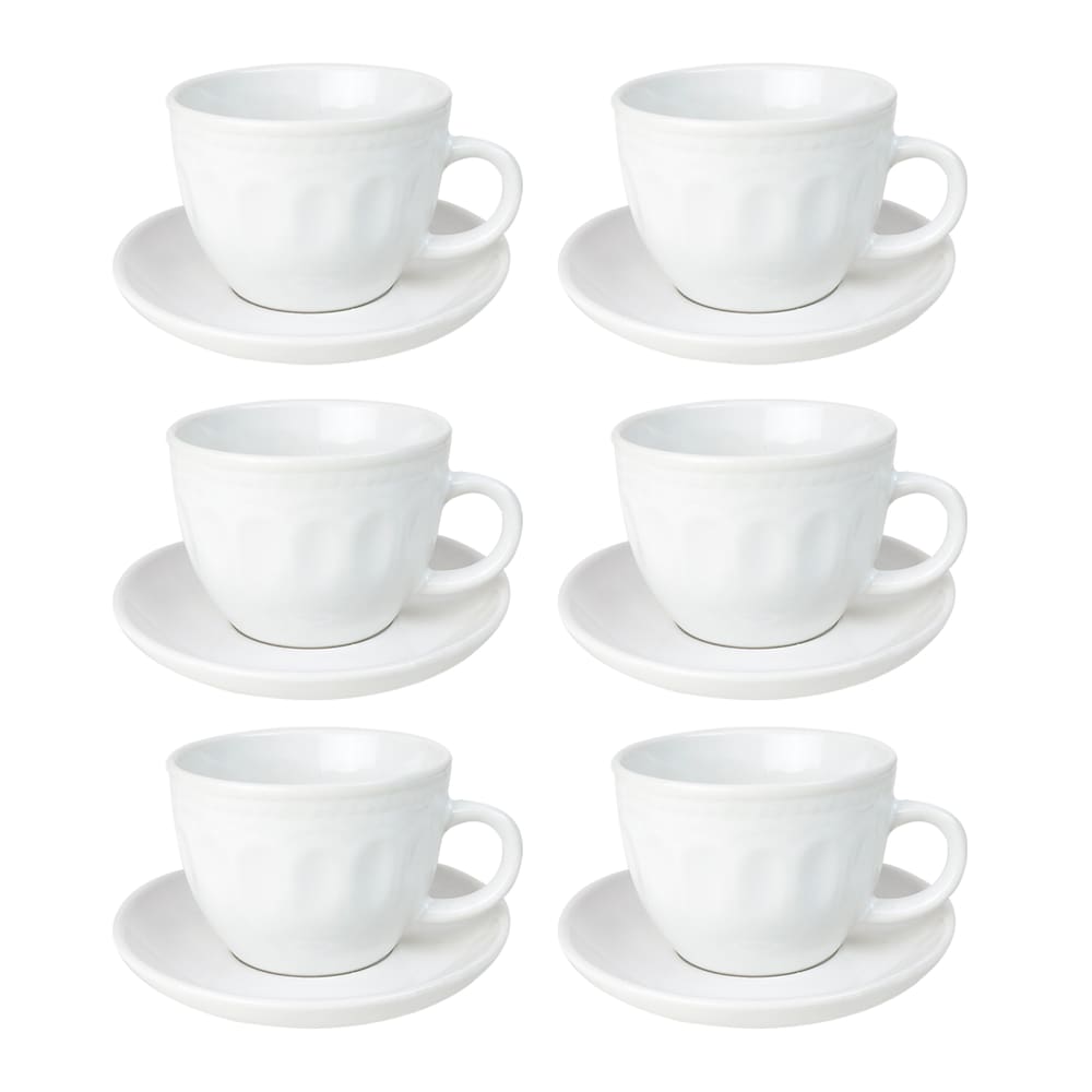 Jogo De Xícaras Com Pires De Cerâmica Branca 210Ml 12 Peças