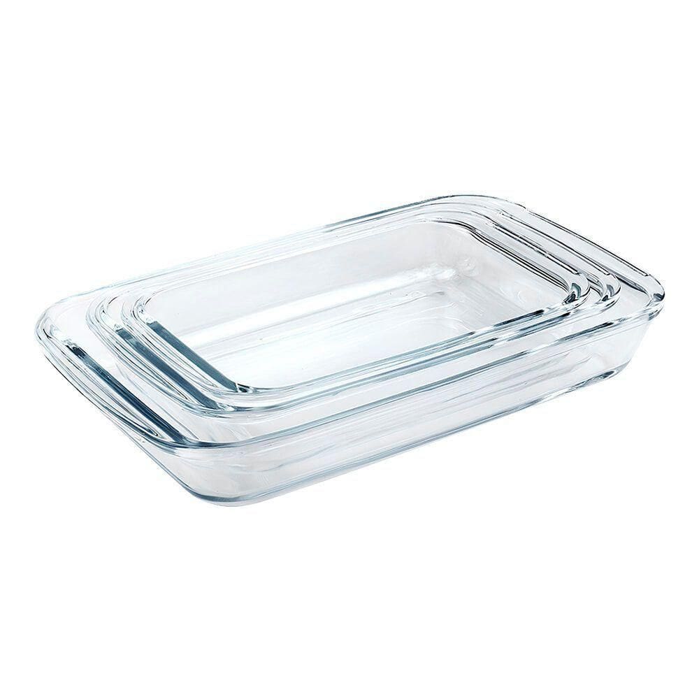 Conjunto Elegante De 3 Travessas Retangulares Em Vidro Para Servir - Praticidade E Estilo!