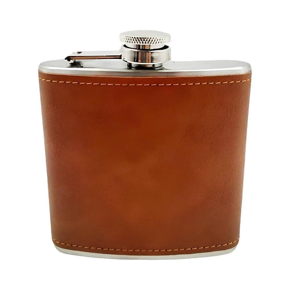 Cantil De Bolso 175ml Em Aço Inox Com Revestimento Em Couro