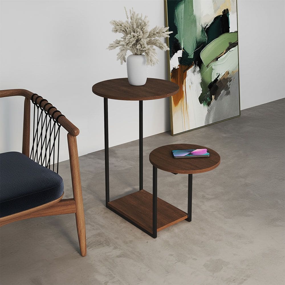 Mesa Lateral Industrial Ferro Preto Redondo Cibele Amêndoa