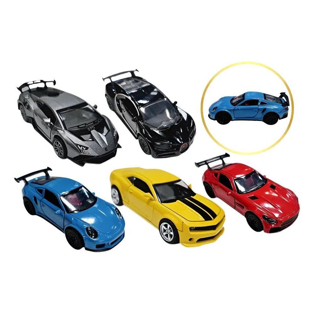 Carrinho Miniatura Ferro Fricção Ferrari Porshe Bugatti Azu