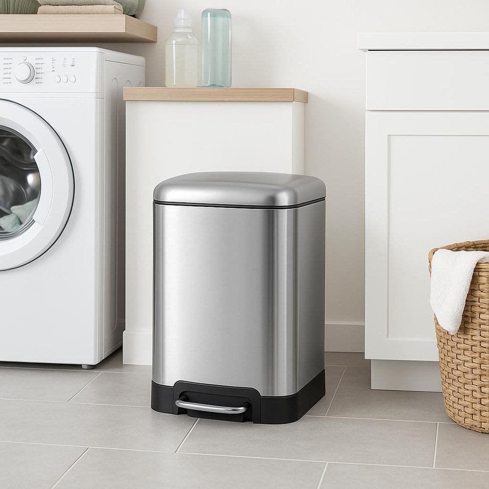 Lixeira Shine Em Inox Pedal E Tampa Com Amortecedor 6 Litros