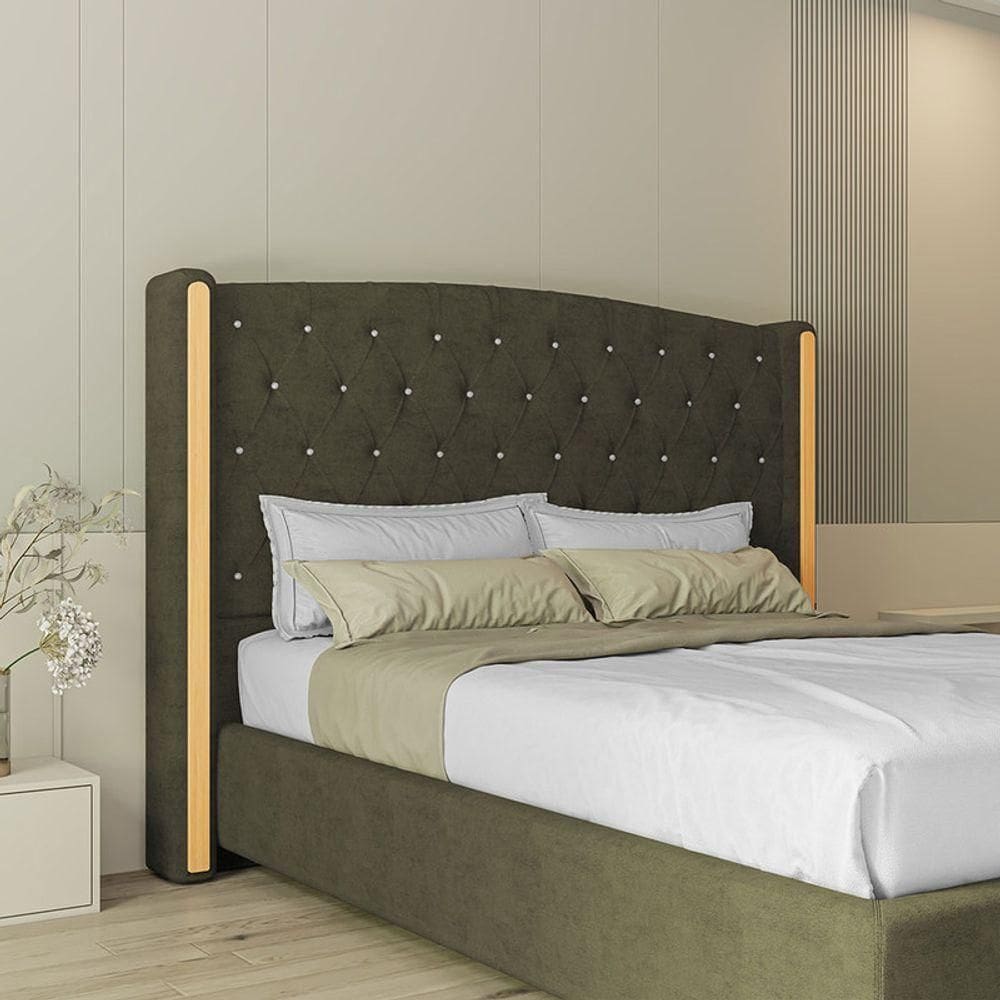Cabeceira Estofada Queen 160 Cm Zirconio Veludo Marrom