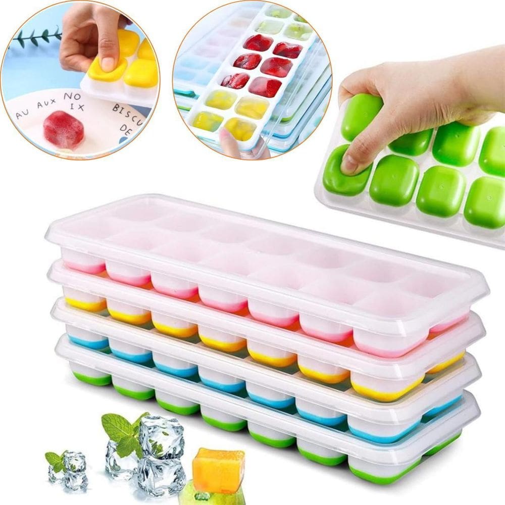 Forma De Gelo Fundo Silicone 14 Cubos Tampa Rígida 1 Un