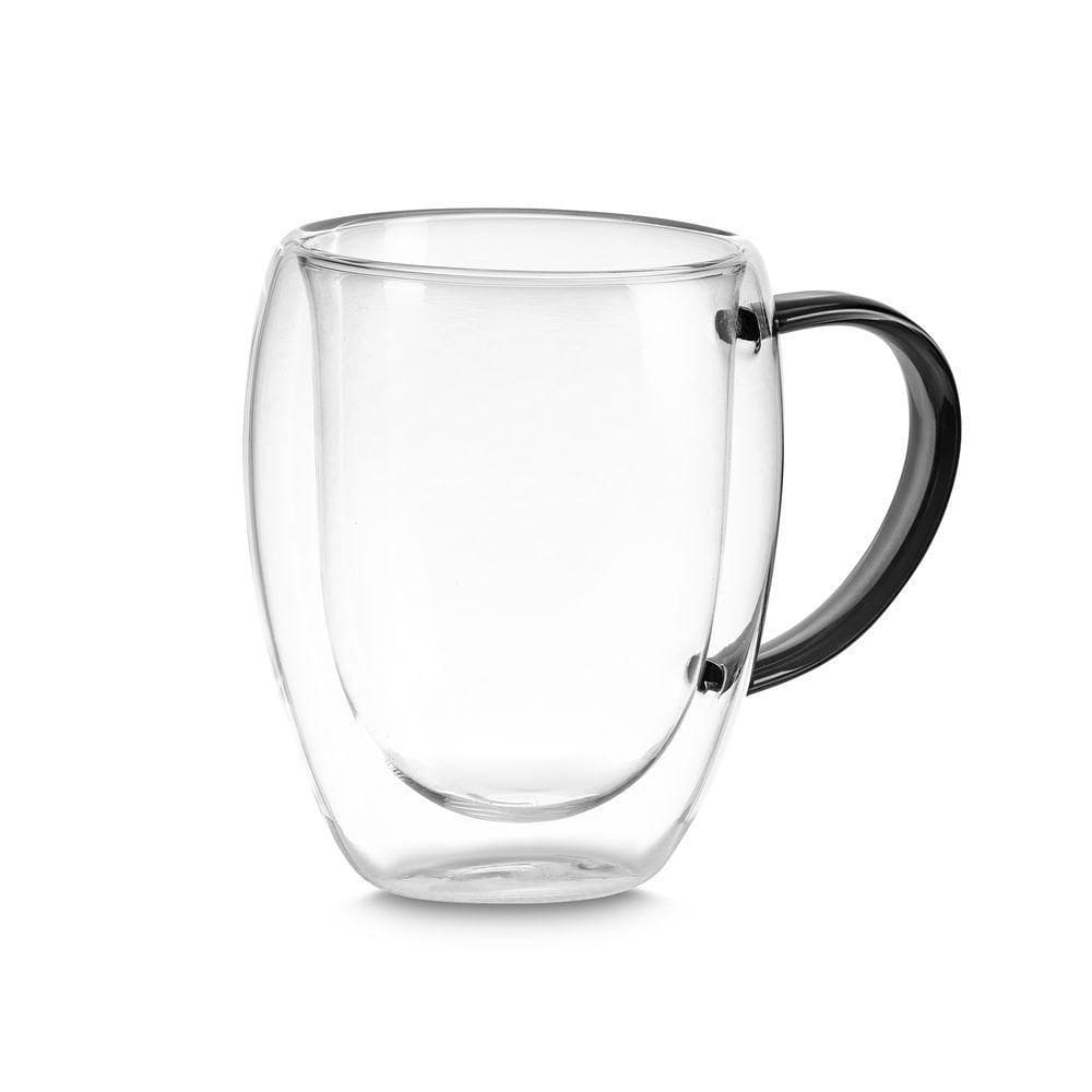 Xícara Elegante Em Vidro Borossilicato Com Parede Dupla - 350ml Preta Para Bebidas Quentes E Frias