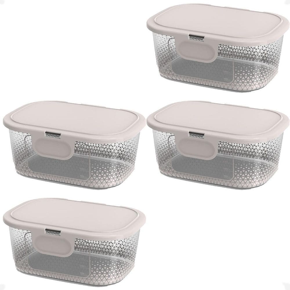 Kit 4 Pote Para Alimentos Com Tampa Fixa 1L Transp. Bpa Free