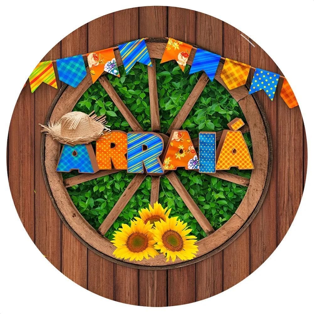 Painel Redondo Festa Junina Sublimado 3D Com Arraiá Rústico