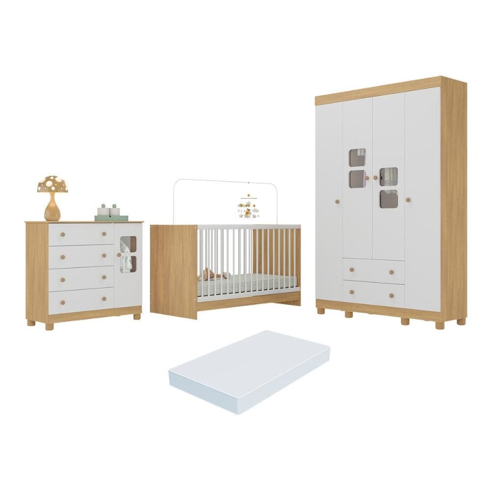 Quarto de Bebê Completo com Berço 3 em 1 com Colchão Incluso Sol Multimóveis MP4534