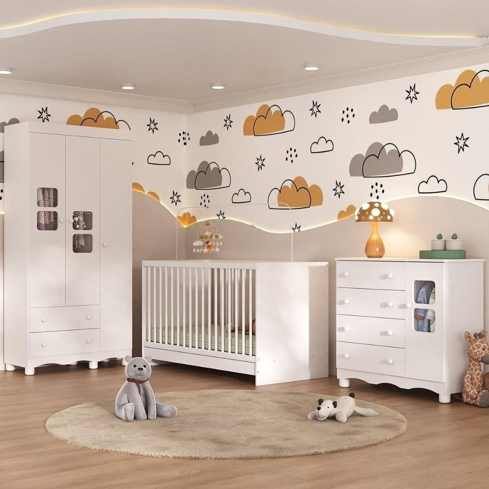 Quarto de Bebê Completo com Berço 3 em 1 para Colchão 130x60cm Luna Multimóveis MP4528