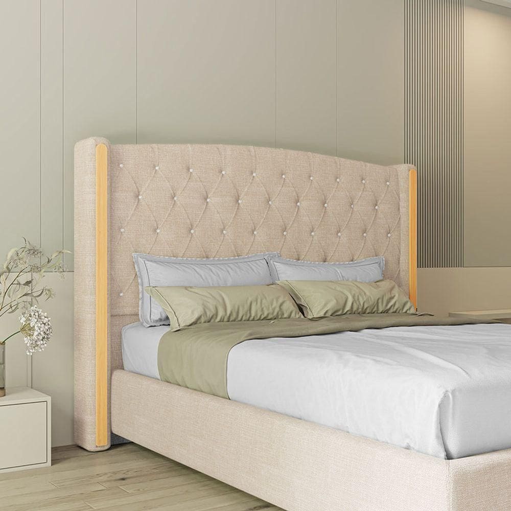 Cabeceira Estofada Solteiro 90 Cm Zirconio Linho Bege