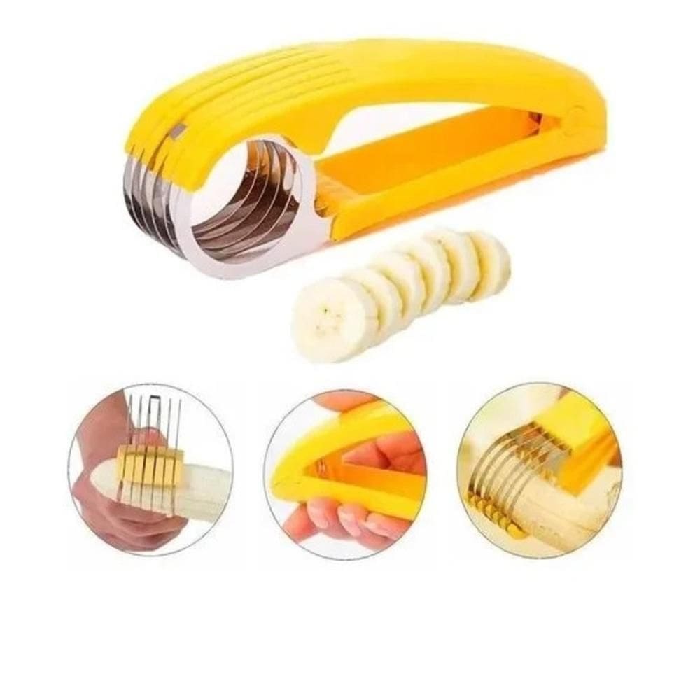 Fatiador De Banana Cortador Frutas Legumes Salsicha Lâminas Inox Aro Multiuso Chips Pepino