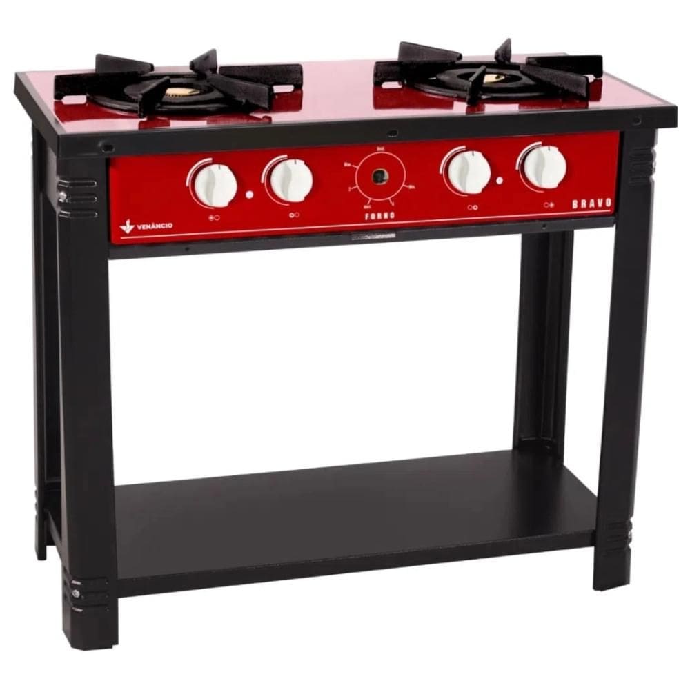 Fogão Profissional 2 Bocas Venâncio Linha Bravo Vermelho Intenso com Espera para Forno