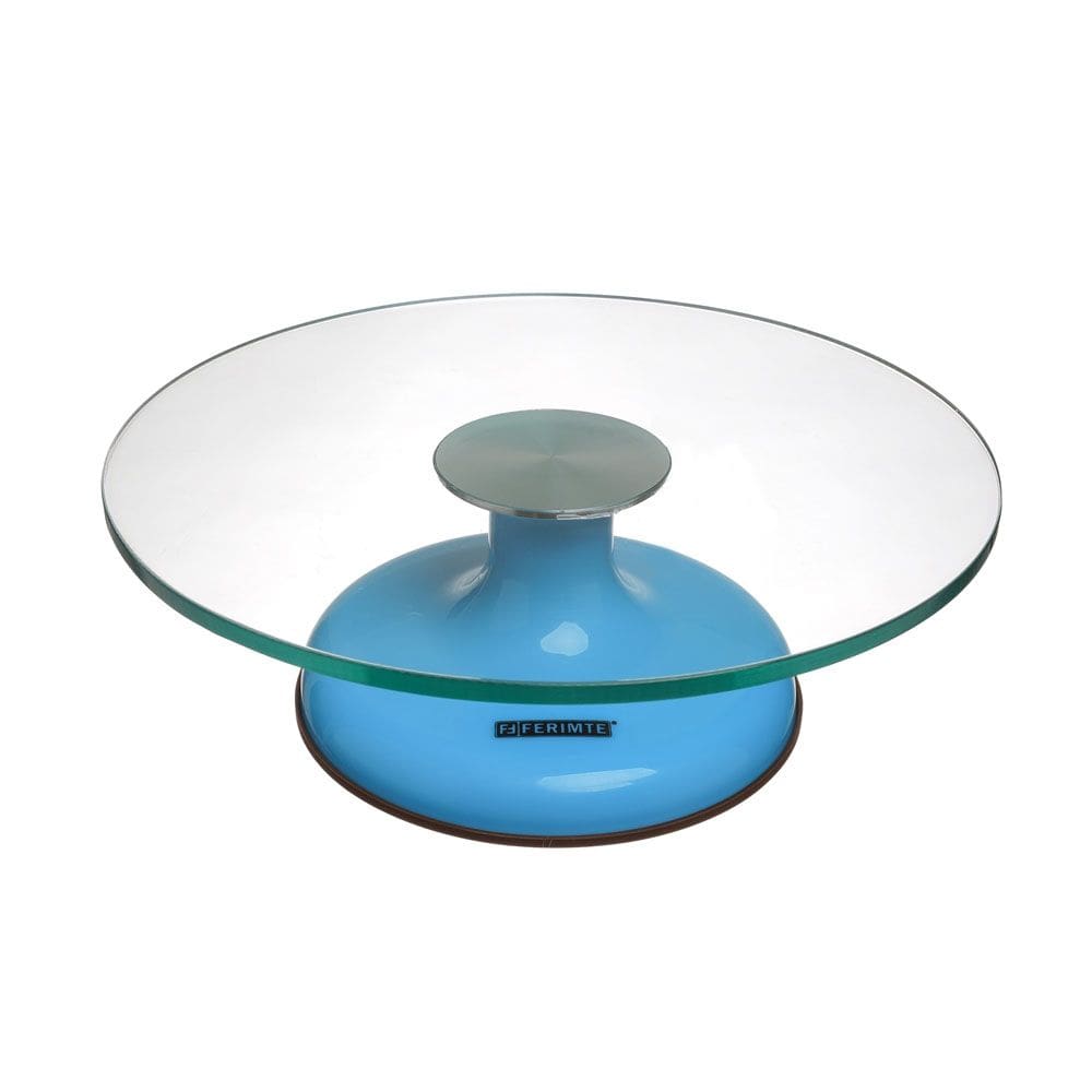 Bailarina Giratória de Vidro C/ Base Antiderrapante e Duplo Rolamento 30cm Azul