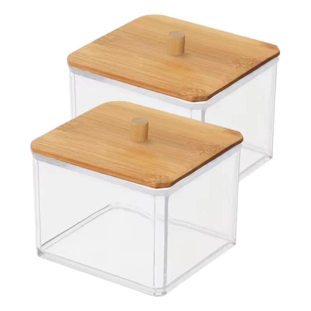 10X Kit C/2 Porta Algodão E Cotonete Bambu Organizador Quad