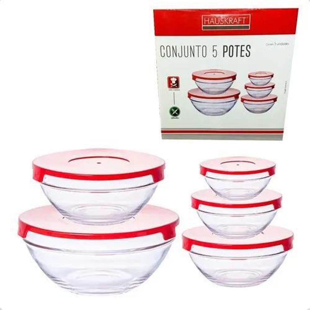 Jogo De Potes Marmita De Vidro 5 Pçs C/Tampa Jgpo-007 Cor Tr