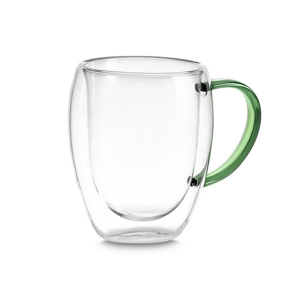 Xícara Elegante De Vidro Borossilicato Duplo 350ml Verde - Estilo E Conforto Para Suas Bebidas