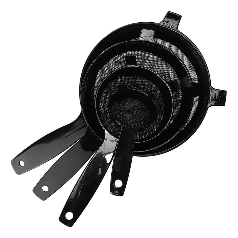 2X Kit Peneira Plástico Preta 4 Peças Mini Pequena Média Gra