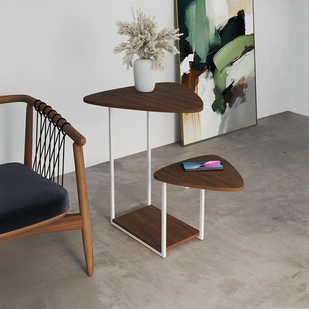 Mesa de Canto Industrial Branco Ferro Tampo Esfiha Cibele Amêndoa