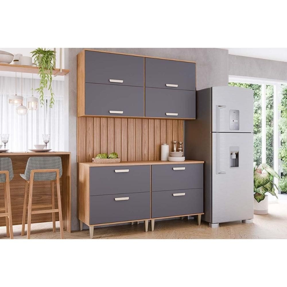 Kit Cozinha Completa 6 Peças Bella (2Aéreos+2Balcões+2Complementos) C6P82 Freijo/Titanium - MGM