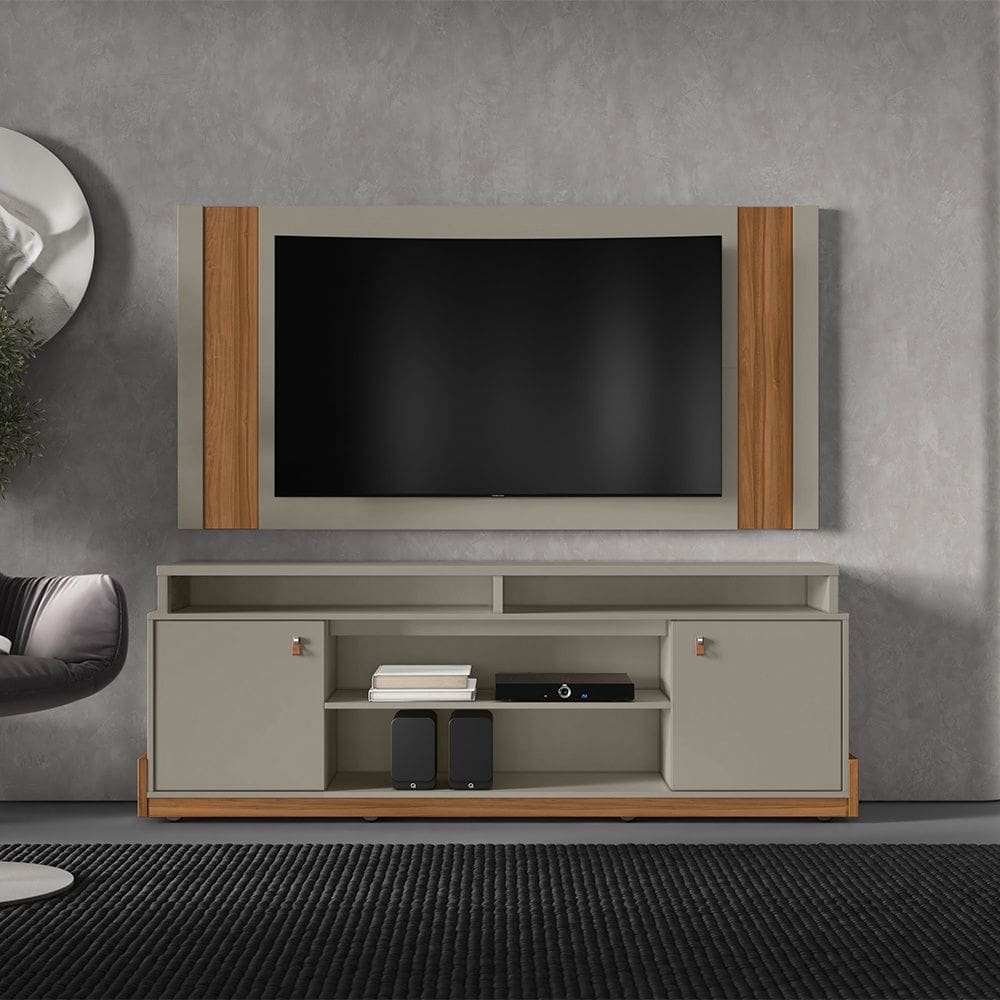 Painel Extensivo Real e Bancada Montana 1.88 Grigio Cinamomo Caramelo Mobler