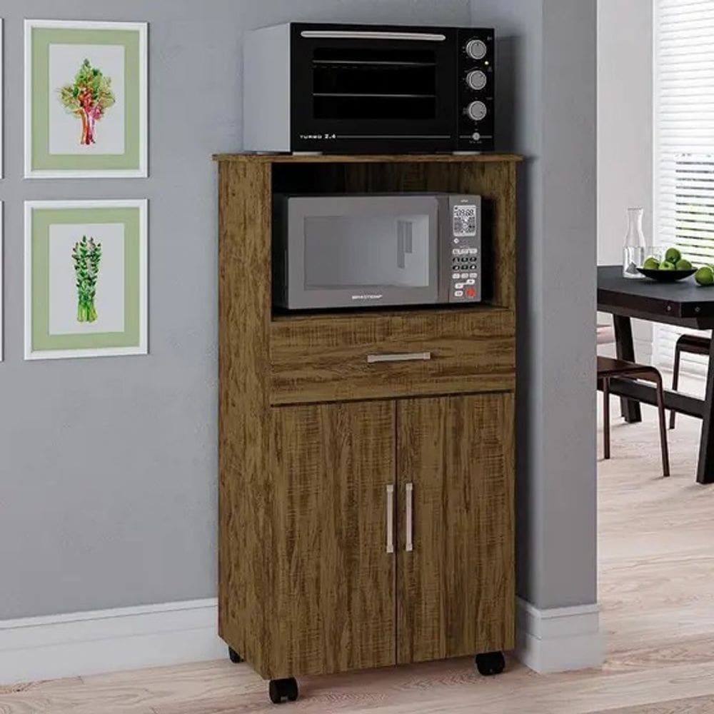 BALCÃO IPE 2PTS MICROO E FORNO C/GAV E RODÍZIOS AMENDÔA saimys