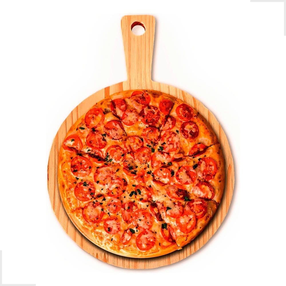 Tábua Servir Cortar Pizza Redonda Cabo Madeira Pinus 35Cm