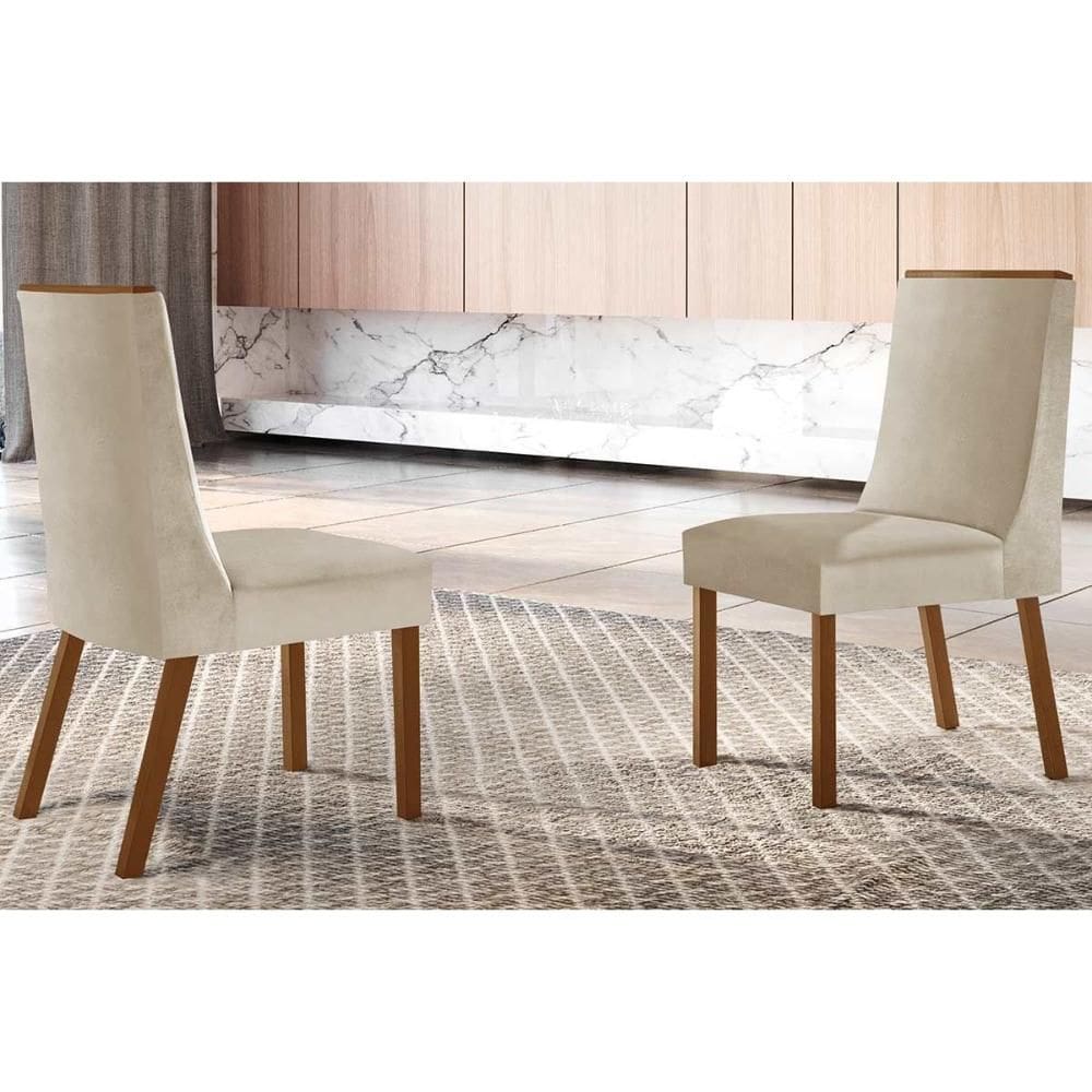Kit 2 Cadeiras Sala Jantar Dakota 2 Un Madeira Capuccino/Suede Creme - Rufato