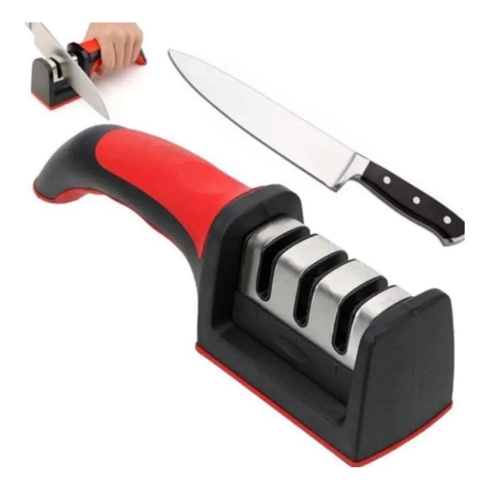 Afiador Amolador De Facas E Tesouras 3 Opções De Afiar Preto