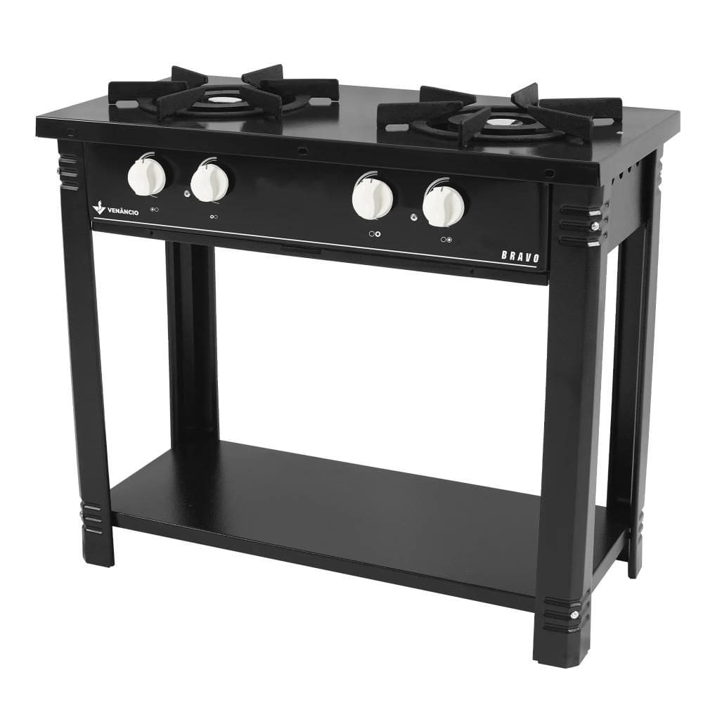 Fogão Profissional 2 Bocas Venâncio Linha Bravo Preto Com Espera para Forno