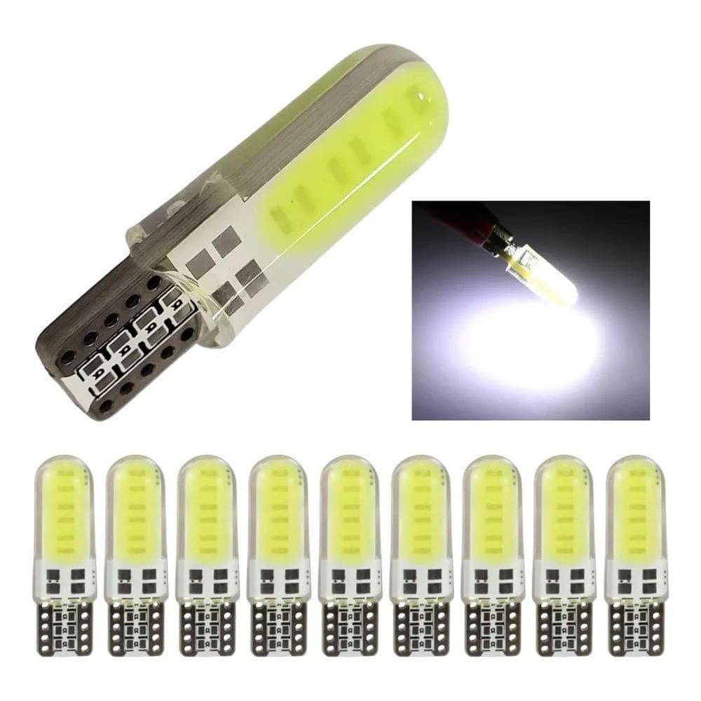 Kit 10 Lampada T10 Siliconada Cob Led Branca