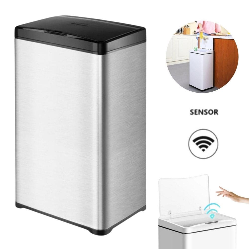 Lixeira Automática Cinza Escovado Retangular 50 Lts Sensor