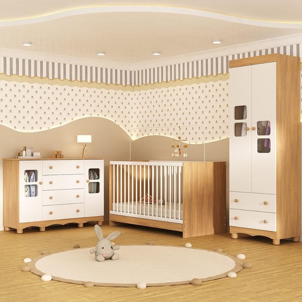 Quarto de Bebê Completo com Berço 3 em 1 para Colchão 130x60cm Luna Multimóveis MP4532