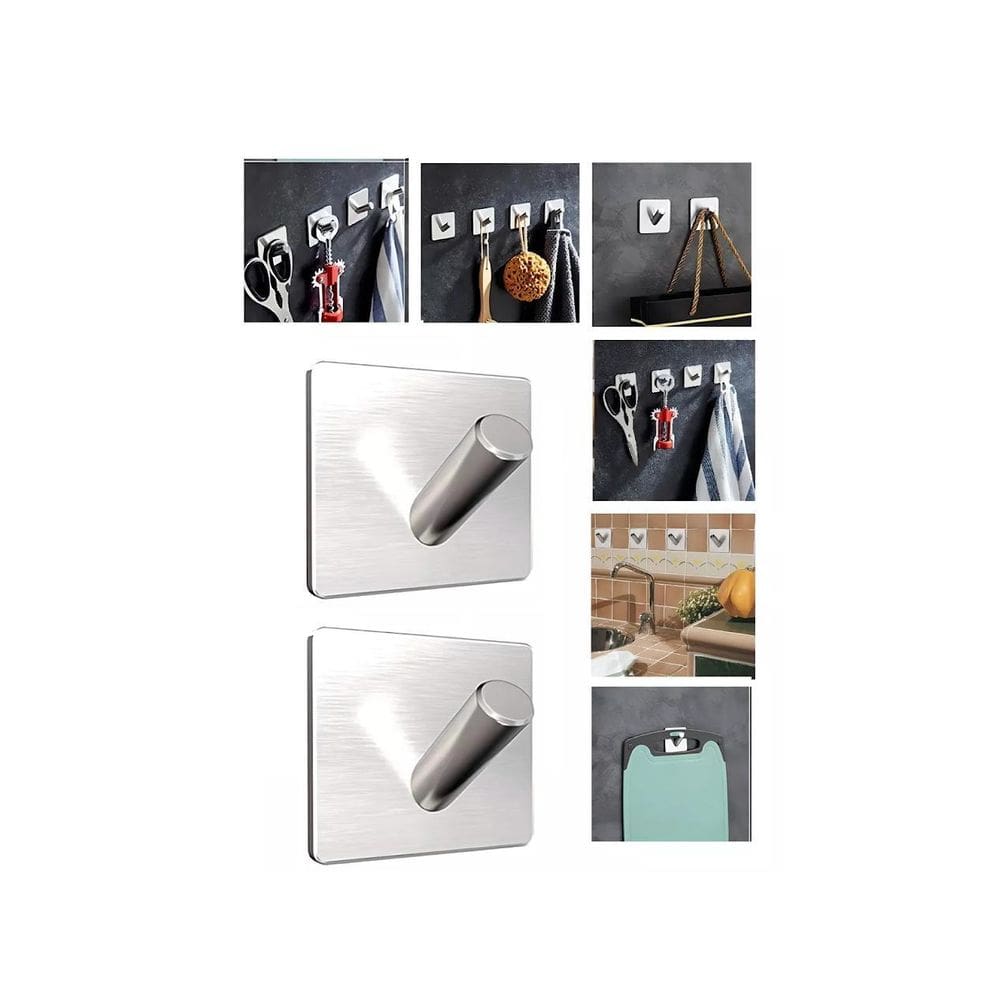 Kit 2 Ganchos De Inox Suporte Organizador Adesivo Quadrado