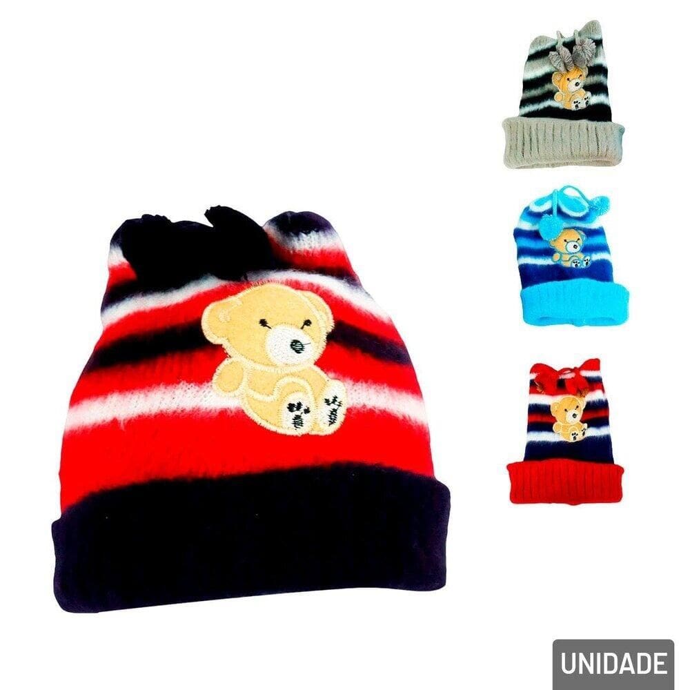 Touca Infantil Poliéster Pompom Listrada Color - Tudo em Caixa
