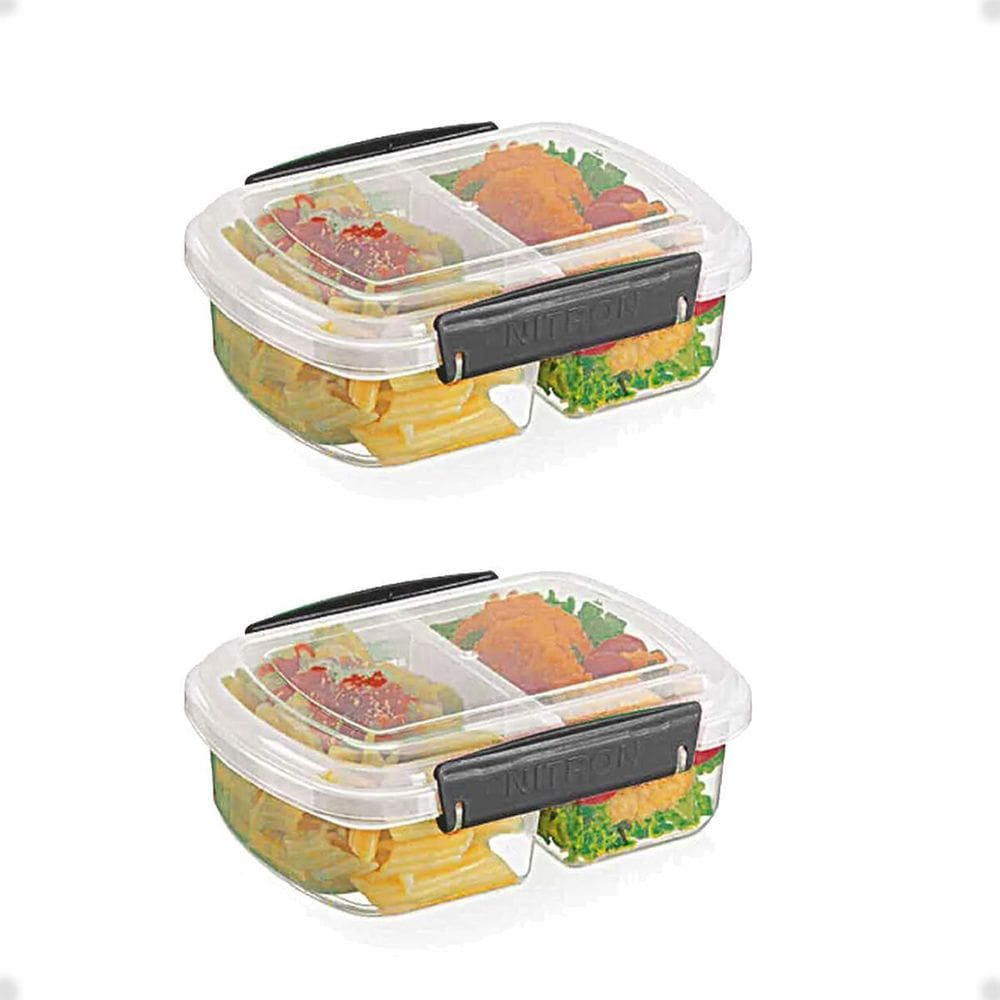 Kit 2 Pote Para Alimentos 2 Divisões C Travas Laterais 600Ml