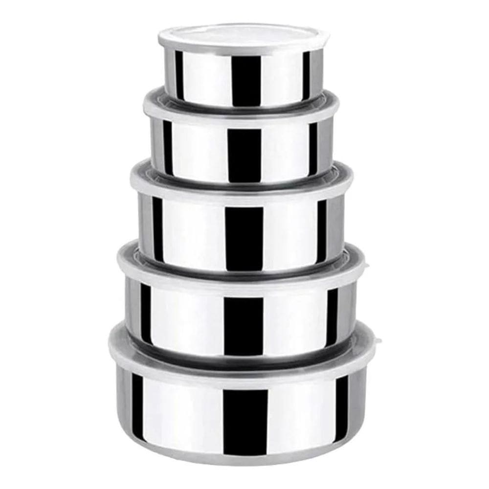 Jogo Conjunto Saladeira Bacia Tigela Bowl Aço Inox 5 Pcs