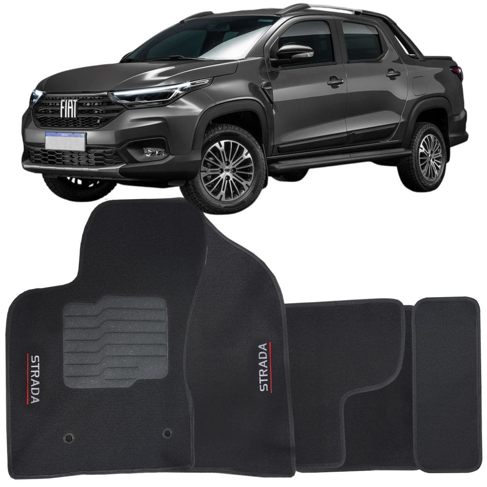 Tapete Carpete Strada Cabine Dupla 2021 à 2025 Preto Logo Bordado Jogo 5 Peças Personalizado