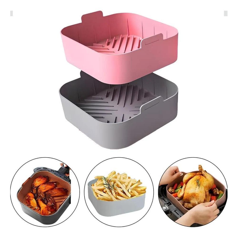 Forma De Silicone Air Fryer Quadrada Antiaderente Kit C/2