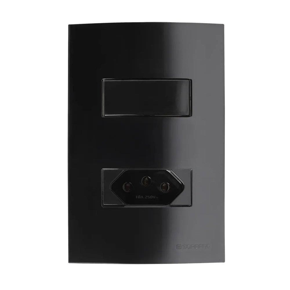 Interruptor Soprano Brava Up Tecla Simples - +1 Tomada 2p+T 10A 250V Preto